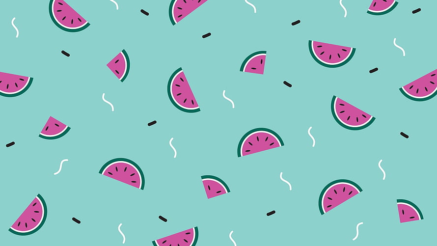 Cute Watermelon Slice Pattern on Mint Background for Laptops HD wallpaper