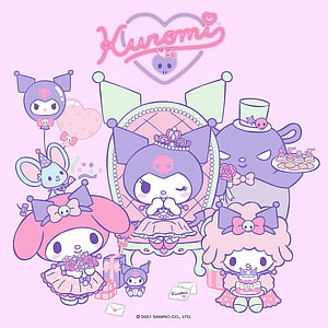 Kuromi and Sanrio Friends in Pastel Party Illustration HD phone wallpaper