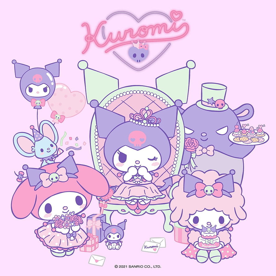 Kuromi and Sanrio Friends in Pastel Party Illustration HD phone wallpaper