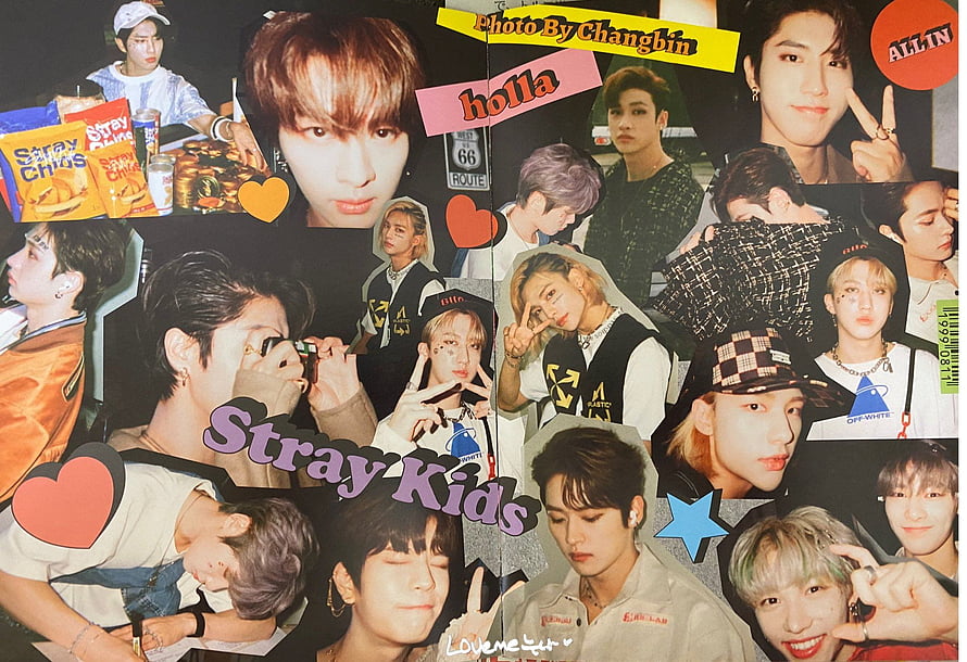 Stray Kids Aesthetic Collage with Retro Stickers and Polaroid Photos HD wallpaper
