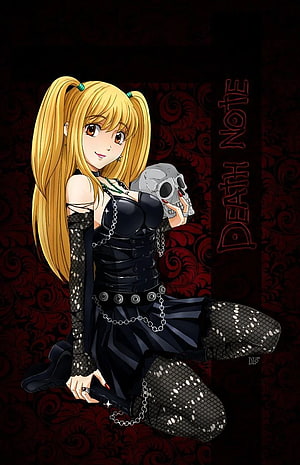 Misa Amane in Gothic Outfit Holding Skull from Death Note Anime HD phone wallpaper