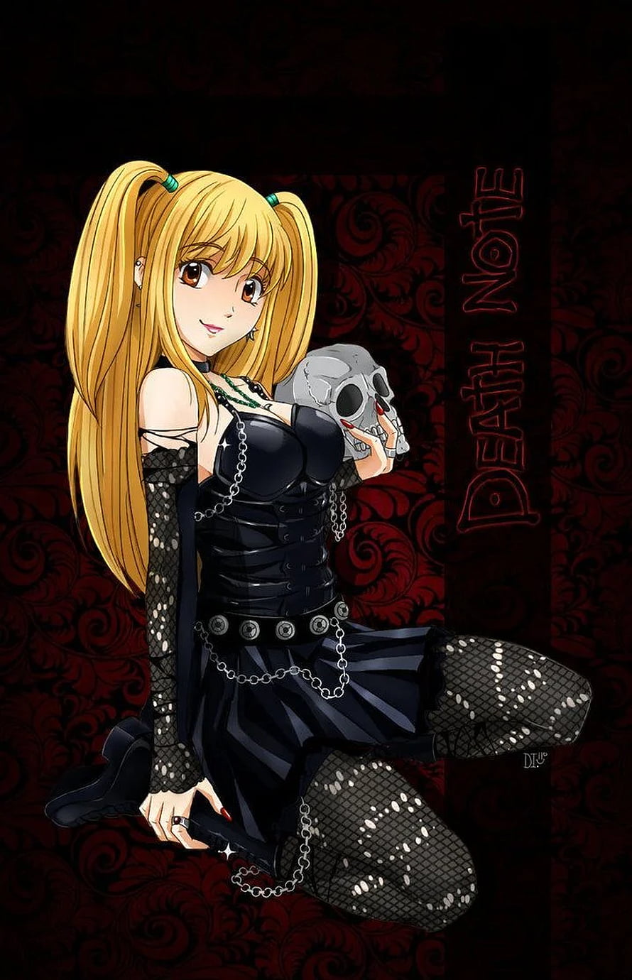 Misa Amane in Gothic Outfit Holding Skull from Death Note Anime HD phone wallpaper