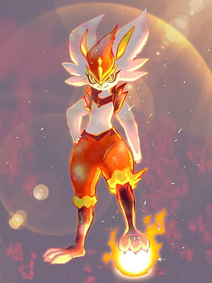 Cinderace Pokemon Fire Type Character Artwork with Glowing Aura and Dynamic Pose HD phone wallpaper