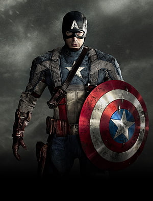 Captain America in Combat Gear Holding Iconic Shield Against Dark Stormy Sky HD phone wallpaper