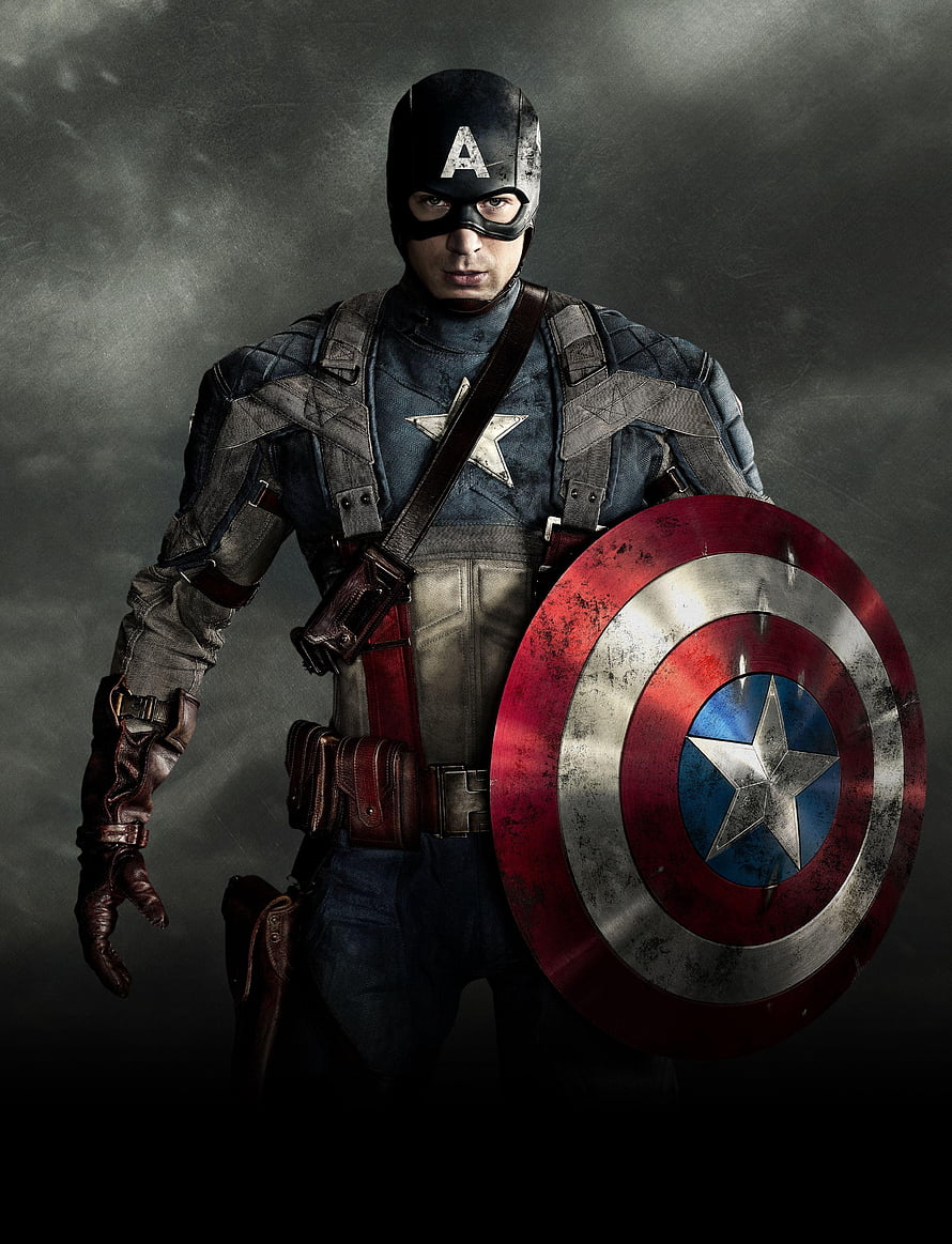 Captain America in Combat Gear Holding Iconic Shield Against Dark Stormy Sky HD phone wallpaper