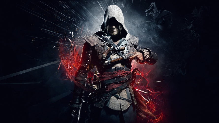 Assassin's Creed Rogue Artwork Featuring Hooded Assassin with Pistol and Red Energy Effects HD wallpaper