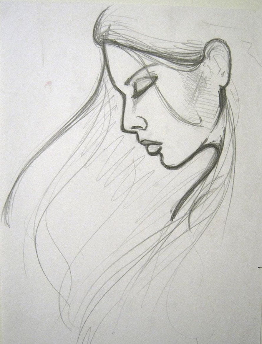 Expressive Pencil Sketch of a Woman in Profile with Flowing Hair, easy drawings of little girl, easy pencil drawings HD phone wallpaper