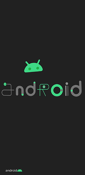 Android 10 Minimalist Dark Mode Logo with Green Robot Icon and Stylized Typography HD phone wallpaper