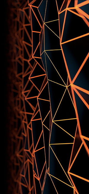 Abstract Geometric Orange Wireframe Network on Dark Background HD phone wallpaper
