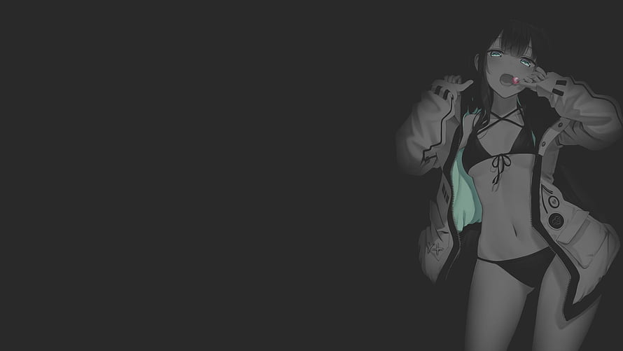 Dark Aesthetic Anime Girl in Black Bikini and White Jacket HD wallpaper