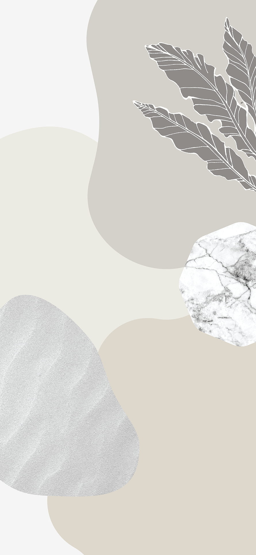 Minimalist Abstract Wallpaper with Organic Shapes, Marble Texture, and Botanical Leaf Silhouette in Neutral Tones HD phone wallpaper
