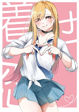 Kitagawa Marin Anime Girl in School Uniform Making Heart Gesture HD phone wallpaper