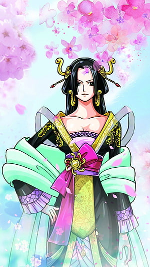 Boa Hancock in Traditional Chinese Attire with Cherry Blossoms HD phone wallpaper