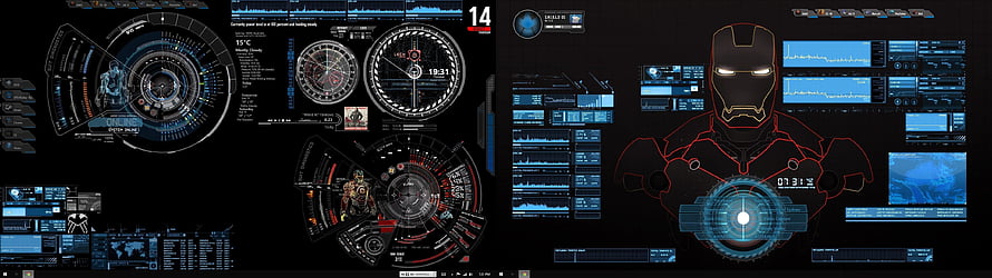 Iron Man HUD Interface with Dual Screen Dashboard and Tactical Display HD wallpaper