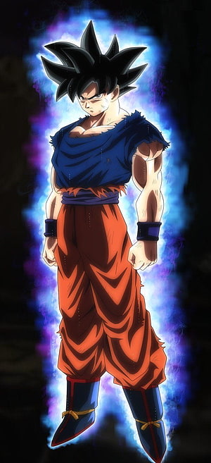 Goku Ultra Instinct Full Body Anime Character with Blue Aura HD phone wallpaper
