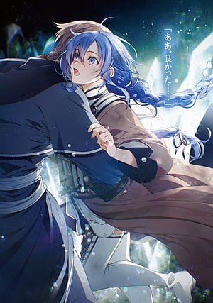 Mushoku Tensei Anime Illustration of Blue-Haired Character in Fantasy Setting HD phone wallpaper