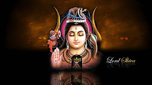 Lord Shiva Digital Art with Trishul, Snake, and Crescent Moon on Dark Background HD wallpaper