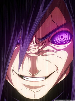 Madara Uchiha Close-Up Portrait With Glowing Purple Rinnegan Eyes And Menacing Smile HD phone wallpaper