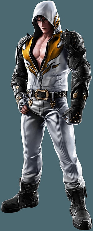 Jin Kazama from Tekken 7 in a white and gold hooded outfit with black armor HD phone wallpaper