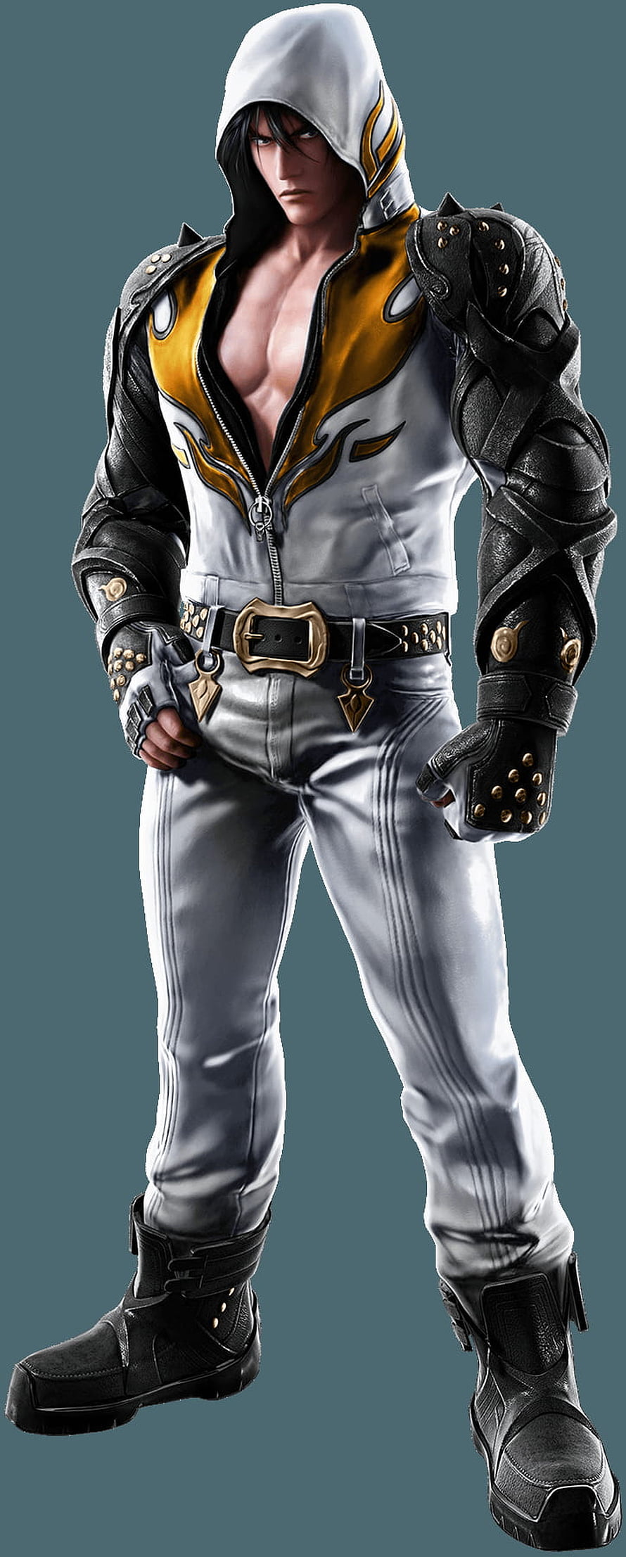 Jin Kazama from Tekken 7 in a white and gold hooded outfit with black armor HD phone wallpaper