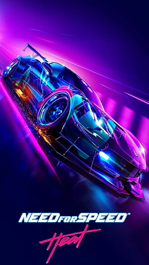 Need for Speed Heat Neon Sports Car Drift Artwork with Vibrant Purple and Blue Lighting Effects HD phone wallpaper