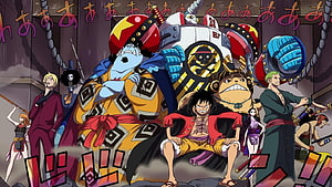 One Piece Straw Hat Crew and Buggy Confrontation Scene Anime Illustration HD wallpaper