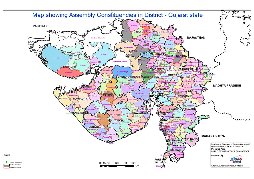 Gujarat State Assembly Constituencies Political Map with District Boundaries HD wallpaper