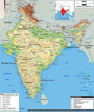 Detailed Physical Map of India Showing Topography, Cities, and State Boundaries HD phone wallpaper