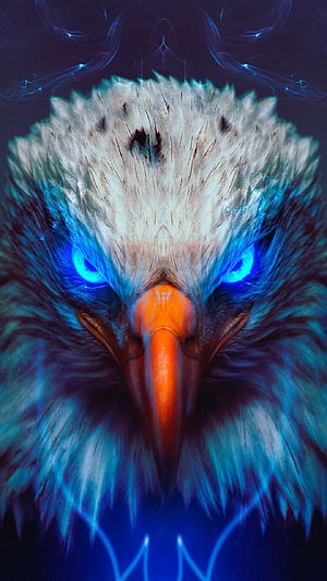 Glowing Blue Eagle Head with Neon Eyes and Electric Energy Effects HD phone wallpaper