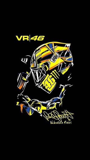 Valentino Rossi VR46 Motorcycle Helmet Illustration on Black Background HD phone wallpaper