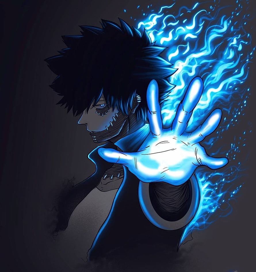 Anime Character with Glowing Blue Hand and Electric Energy Aura HD phone wallpaper