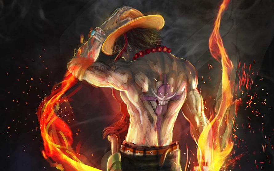 Portgas D. Ace Fire Fist Artwork from One Piece with Flames and Straw Hat HD wallpaper