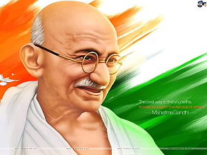 Mahatma Gandhi Digital Portrait with Indian Flag Colors and Inspirational Quote HD wallpaper
