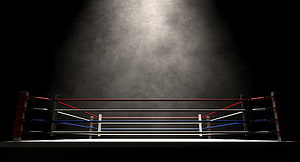 Empty Boxing Ring Under Dramatic Spotlight in Dark Arena HD wallpaper