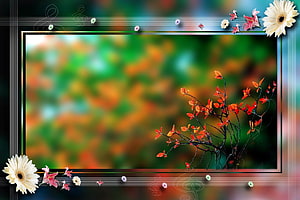 Elegant Floral Wedding Album Frame with Autumn Branches and Decorative Border HD wallpaper