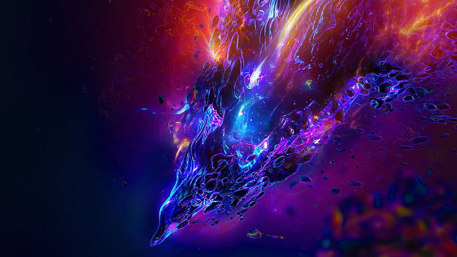 Vibrant Abstract Liquid Metal Splash with Neon Purple and Blue Glow HD wallpaper