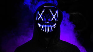 Glowing LED LED Mask with X Eyes and Stitched Smile in Purple Smoke HD wallpaper