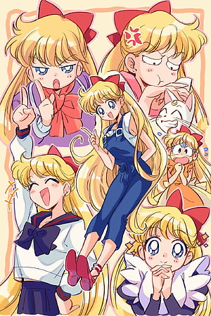 Sailor Moon Chibi-Usa and Artemis Character Illustration HD phone wallpaper