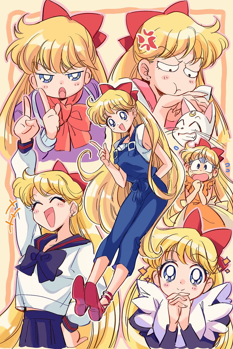 Sailor Moon Chibi-Usa and Artemis Character Illustration HD phone wallpaper