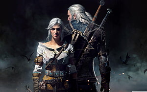 Geralt and Ciri from The Witcher 3 Wild Hunt in Dark Fantasy Artwork HD wallpaper
