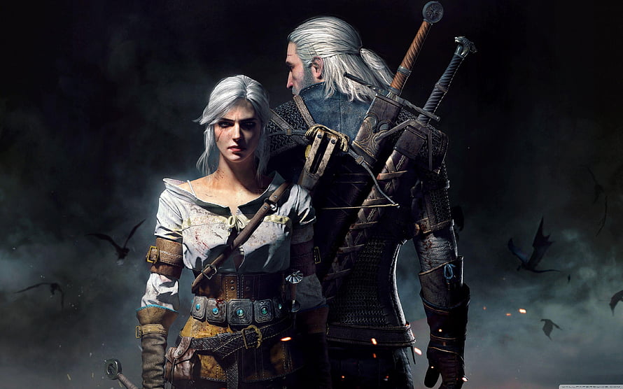 Geralt and Ciri from The Witcher 3 Wild Hunt in Dark Fantasy Artwork HD wallpaper