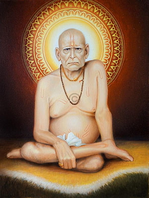 Swami Samarth Portrait in Meditation with Sacred Halo and Rudraksha Beads HD phone wallpaper