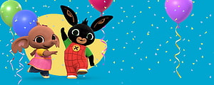 Bing and Sula Celebrating a Party with Balloons and Confetti HD wallpaper