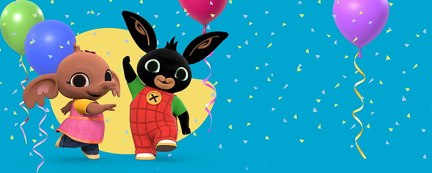 Bing and Sula Celebrating a Party with Balloons and Confetti HD wallpaper