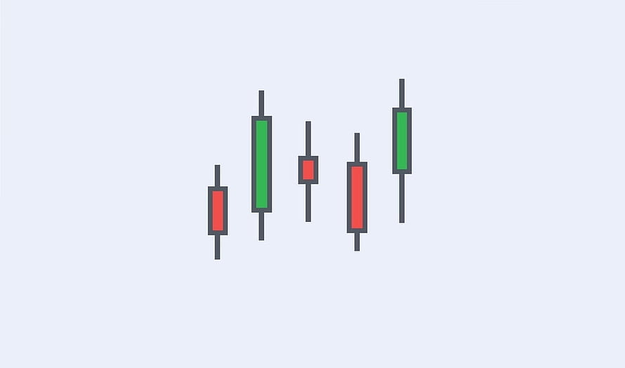Minimalist Japanese Candlestick Chart Illustration With Red And Green Bars HD wallpaper