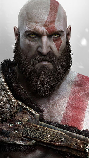 Kratos God of War Norse Era Portrait with Red War Paint and Fur Armor HD phone wallpaper
