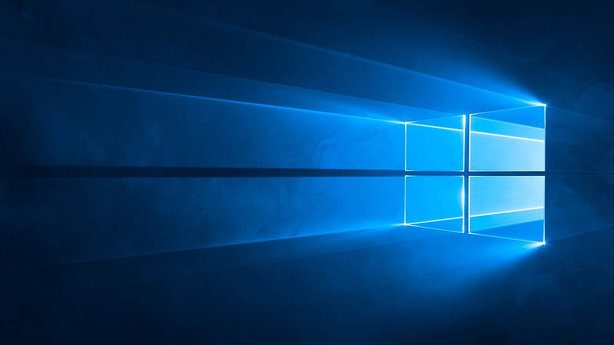 Windows 10 Default Blue Window Logo Wallpaper with Light Rays and Dark Background HD wallpaper