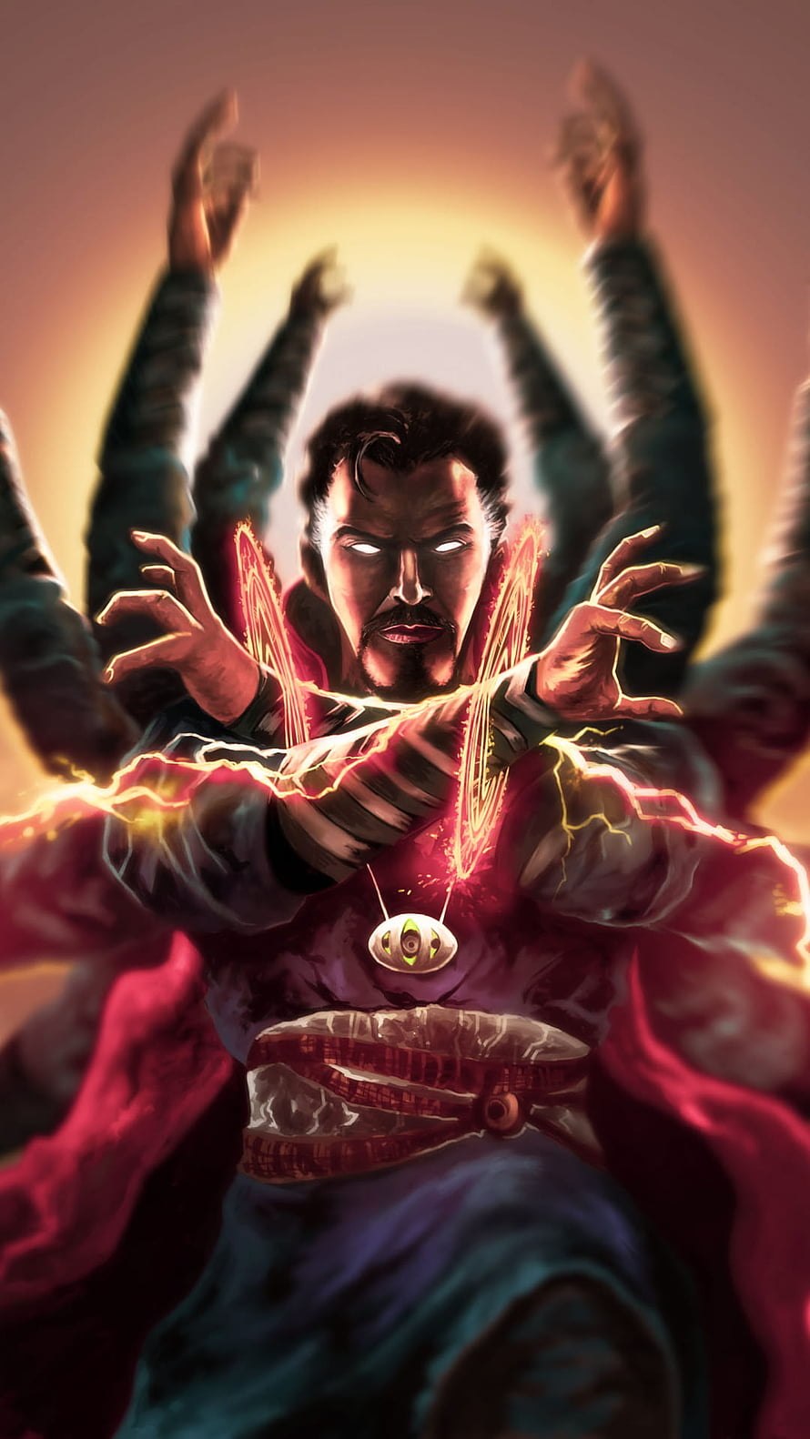 Doctor Strange Channeling Arcane Magic with Glowing Eyes and Mystical Energy HD phone wallpaper
