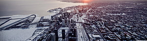 Aerial View of Toronto Skyline and Lake Ontario in Winter Snow HD wallpaper
