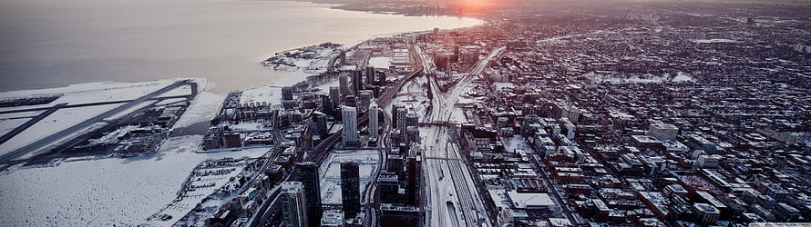 Aerial View of Toronto Skyline and Lake Ontario in Winter Snow HD wallpaper